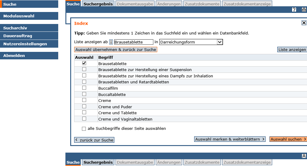 Screenshot AMIce Öffentlicher Teil Modul Arzneimittel Suchmaske und Filter (Quelle: BfArM) Screenshot AMIce Öffentlicher Teil Modul Arzneimittel Suchmaske und Filter