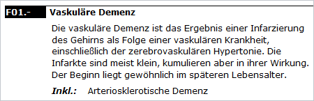 Screenshot: ICD Kategorie mit den Klassenattributen Definition und Inklusivum