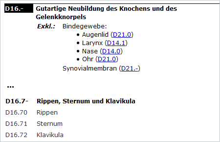 Screenshot: ICD vierstellige Kategorie mit drei fünfstelligen Subkategorien