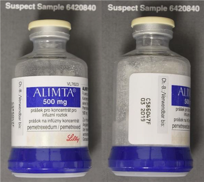 Alimta® suspect sample 6420840 (Bild hat eine Langbeschreibung)